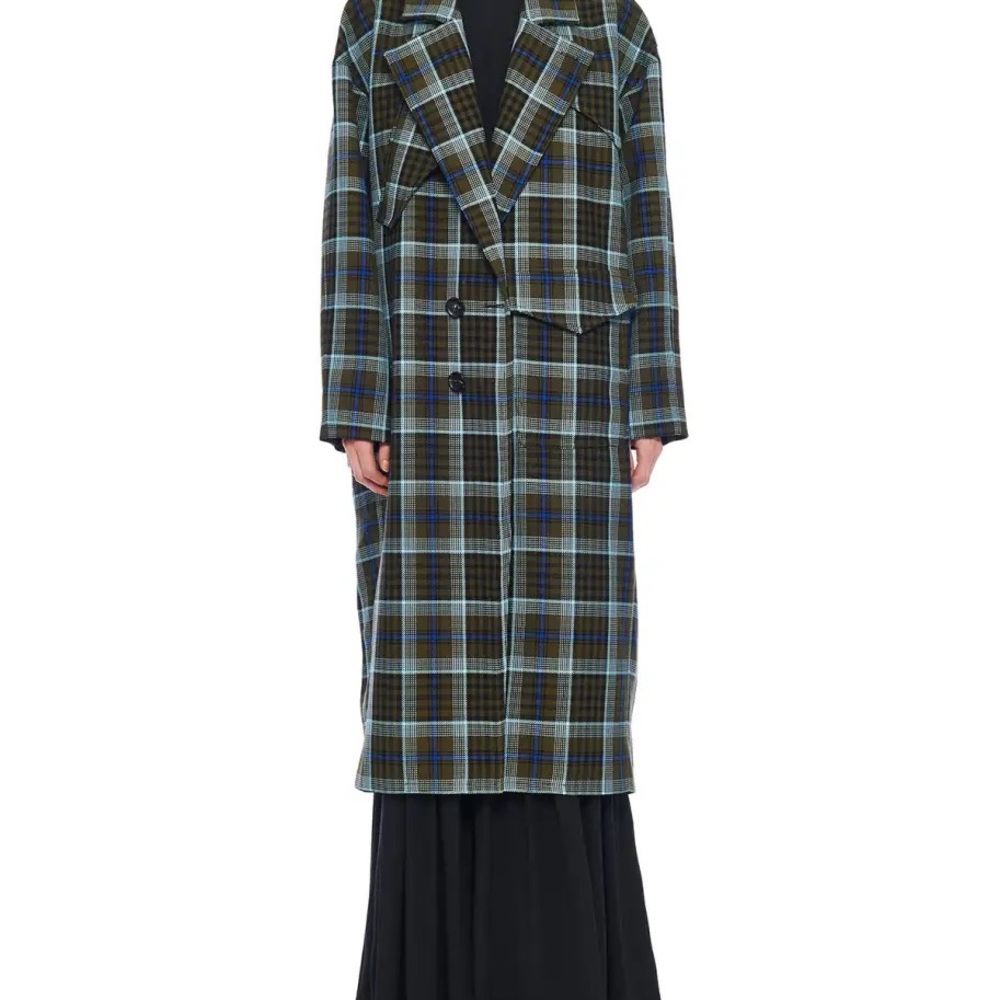 Plaid Double-Breasted Coat